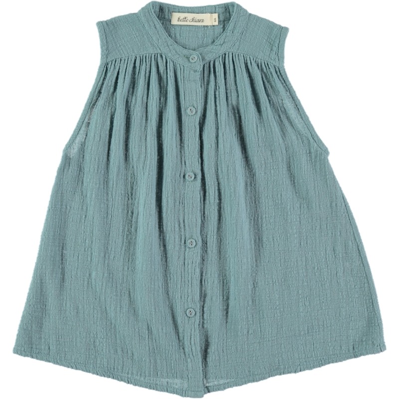 BL01-Blouse RUFFLED SLEEVELESS - Washed Turquoise