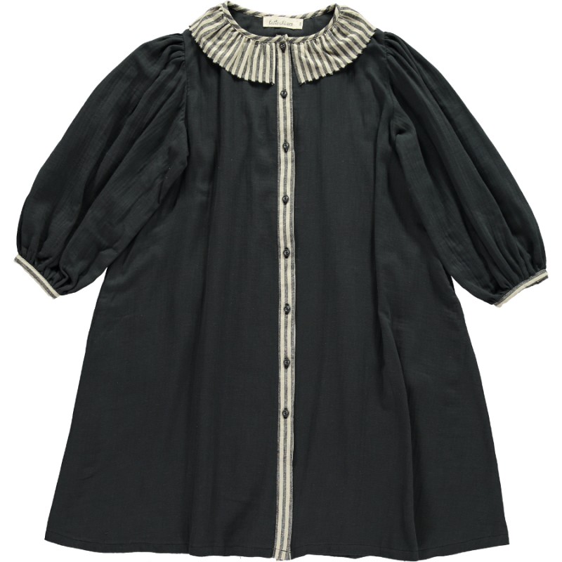 V02.1-Dress RUFFLED COLLAR - Black/Stripe