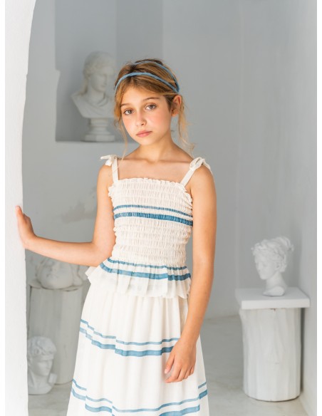 Top ATHENA RUFFLE - Blue Double Stripe