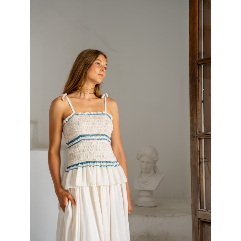 Top ATHENA RUFFLE - Blue Double Stripe