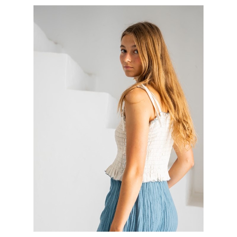 Top ATENEA - Ecru-Blue Ribette
