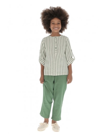 Blouse UNISEX KURTA - Green Wide Stripe