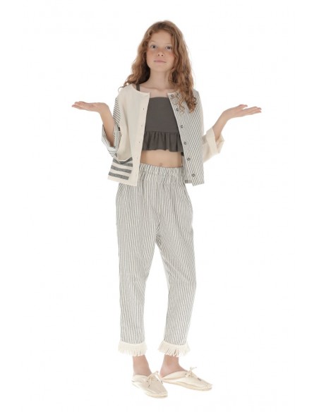 Blusa CHAQUETA 2 POSICIONES - Raya Media Gris+Raya Fina Gris