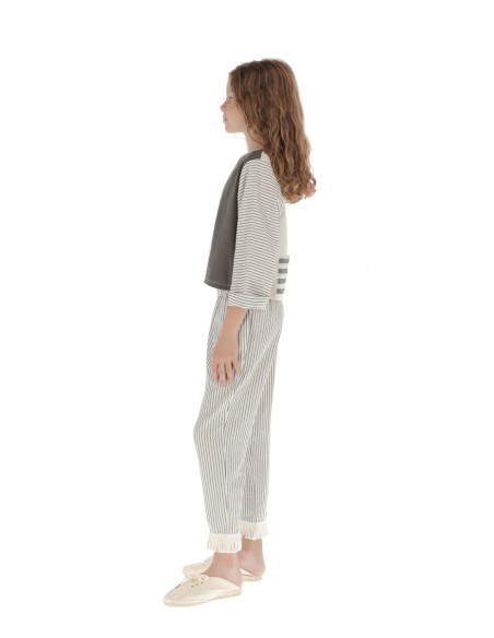 Blusa CHAQUETA 2 POSICIONES - Raya Media Gris+Raya Fina Gris