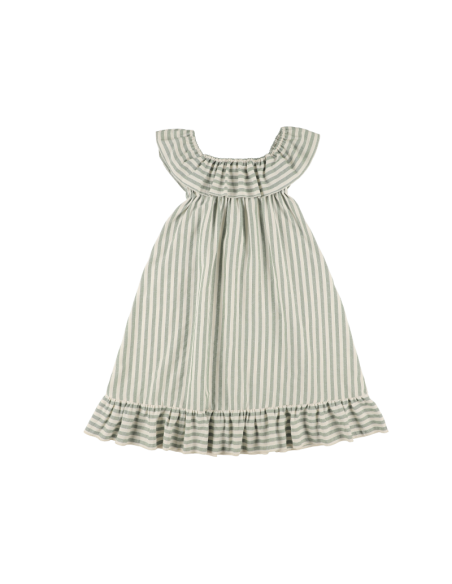 Dress LONG RUFFLES STRIPES - Green Wide Stripe