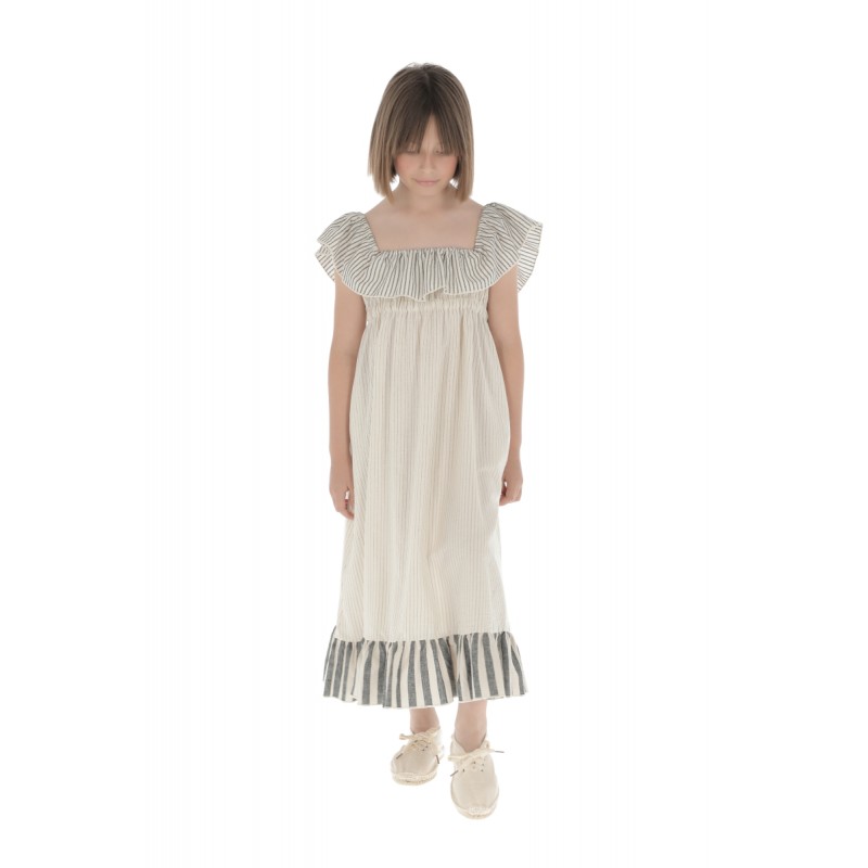 Dress  LONG RUFFLES STRIPES - Medium Gray+Thin Gray Stripe