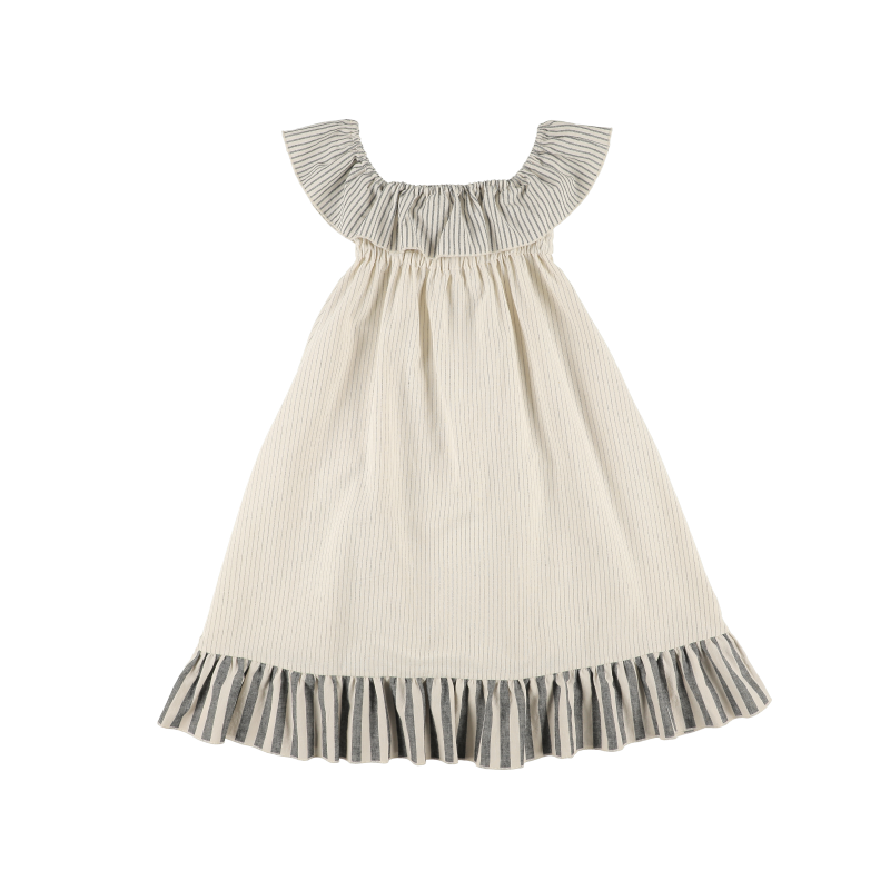 Dress  LONG RUFFLES STRIPES - Medium Gray+Thin Gray Stripe