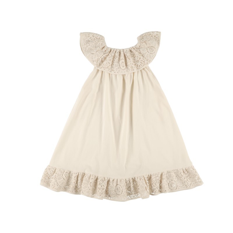 Vestido LARGO VOLANTES CROCHET - Crudo