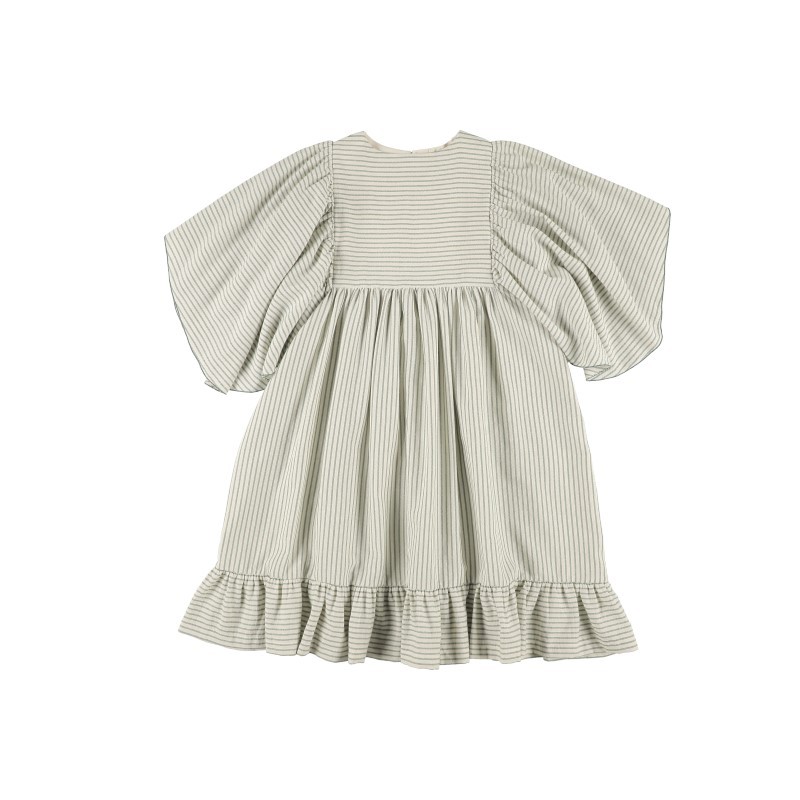 Dress BUTTERFLY SLEEVE - Medium Green Stripe