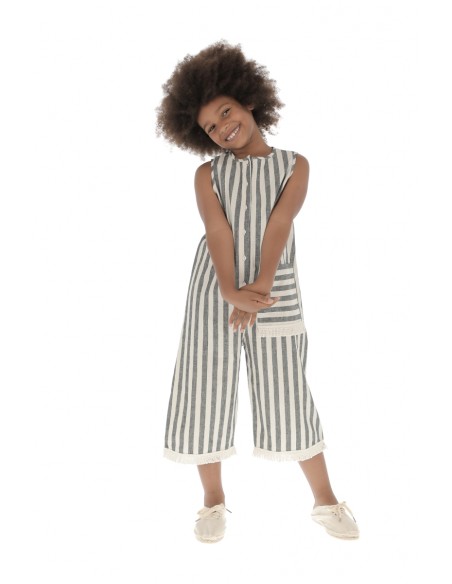 Jumpsuit LONG FLEECES - Grey Wide Stripe