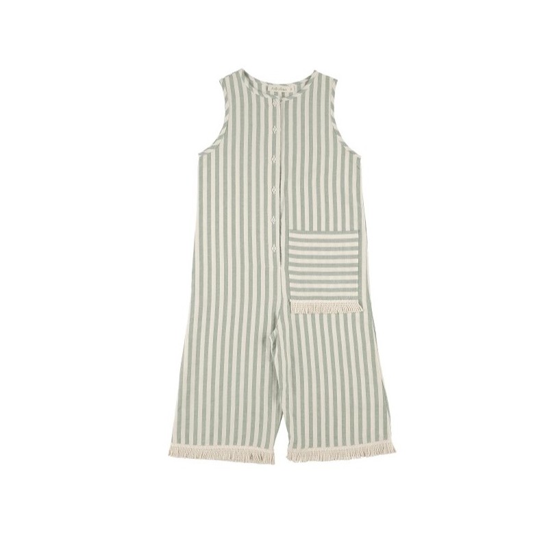 Jumpsuit LONG FLEECES - Green Wide Stripe