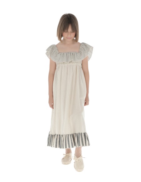 Vestido LARGO VOLANTES RAYAS - Raya Media Gris+Raya Fina Gris