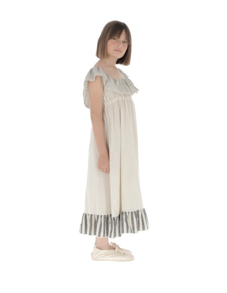 Vestido LARGO VOLANTES RAYAS - Raya Media Gris+Raya Fina Gris