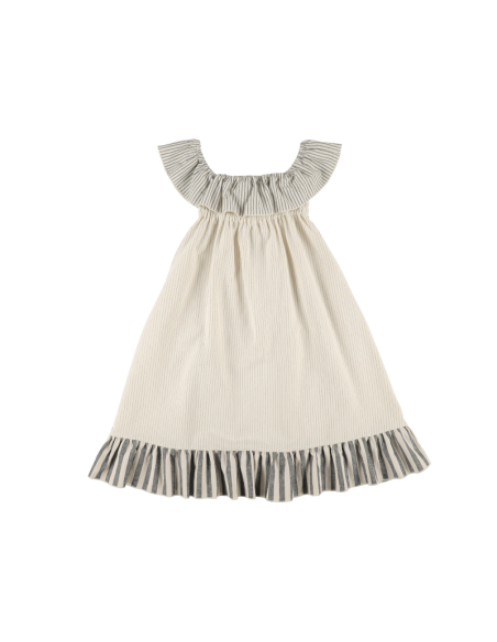 Vestido LARGO VOLANTES RAYAS - Raya Media Gris+Raya Fina Gris