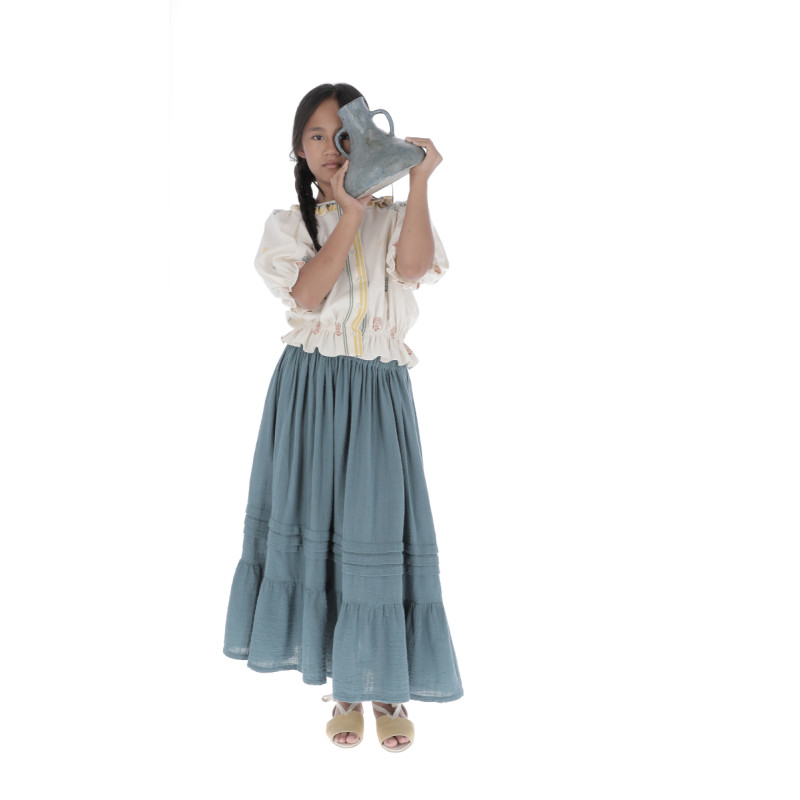F08-Falda LARGA VOLANTON - Azul