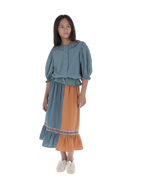 F05- Falda BICOLOR - Naranja+Azul