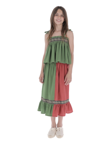 F05- Falda BICOLOR - Verde+Rojo