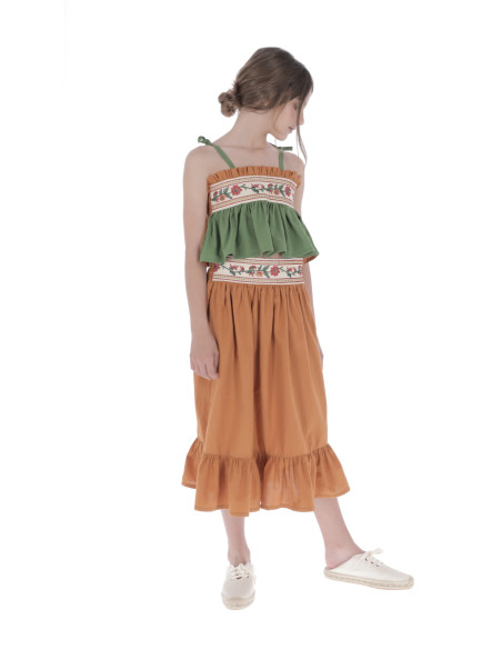 F01- Falda CINTURA BORDADA - Naranja