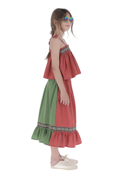TP03- Top/Skirt CIRCLES TRIMMINGS - Red