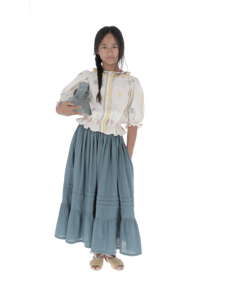 BL02- Blouse COMBI RUFFLE NECK - Embroidered