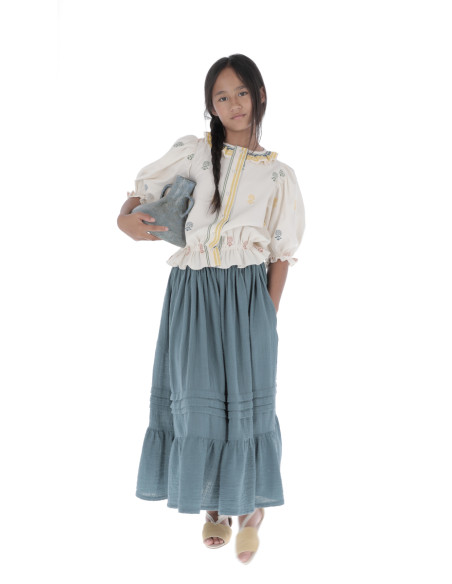 BL02- Blouse COMBI RUFFLE NECK - Embroidered
