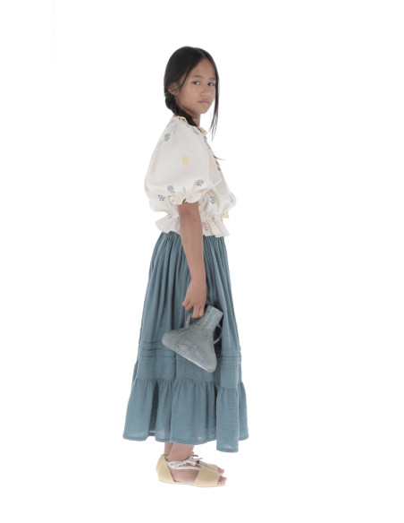 BL02- Blouse COMBI RUFFLE NECK - Embroidered