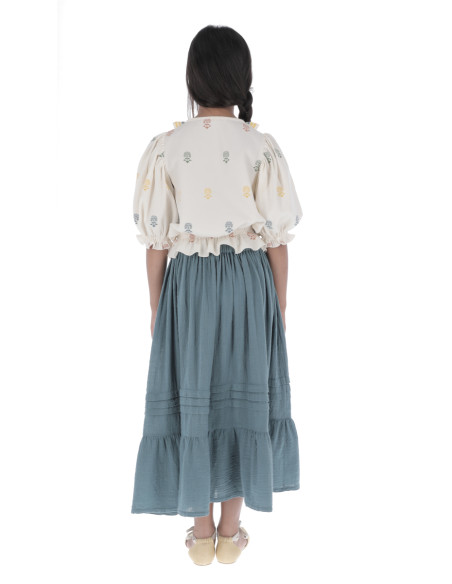 BL02- Blouse COMBI RUFFLE NECK - Embroidered