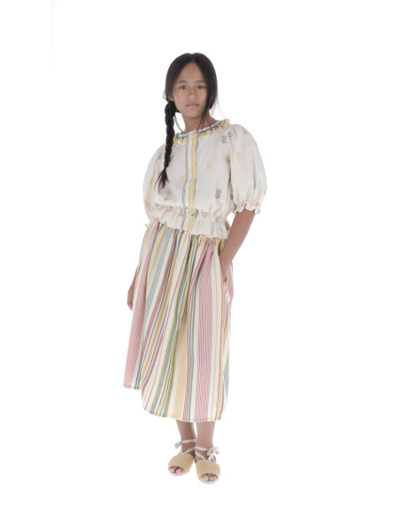 BL02- Blouse COMBI RUFFLE NECK - Embroidered