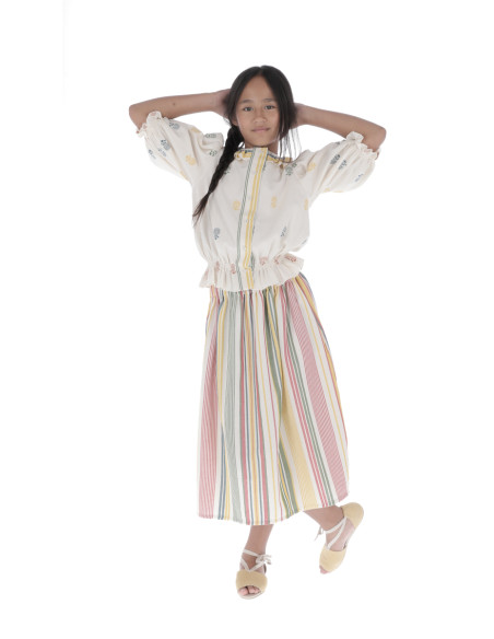 BL02- Blouse COMBI RUFFLE NECK - Embroidered