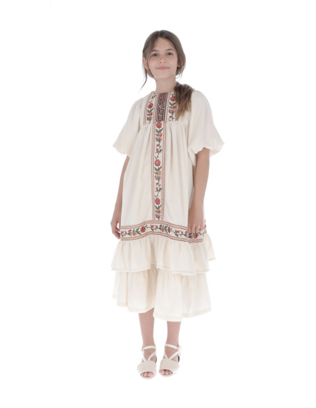 V05- Vestido FLOR BORDADA - Crudo