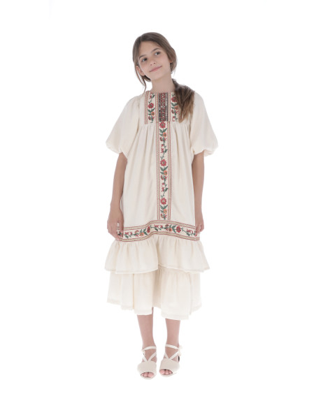 V05- Vestido FLOR BORDADA - Crudo