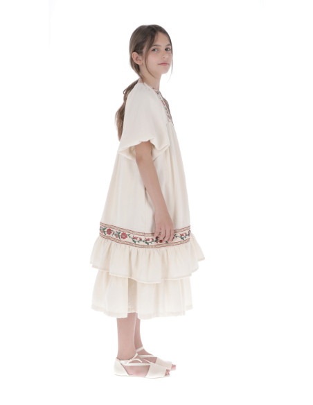 V05- Vestido FLOR BORDADA - Crudo