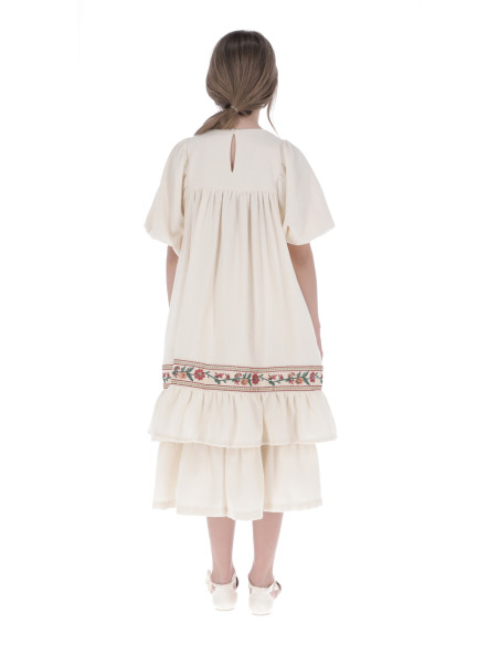 V05- Vestido FLOR BORDADA - Crudo