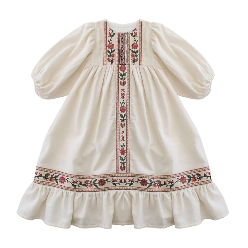 V05- Vestido FLOR BORDADA - Crudo