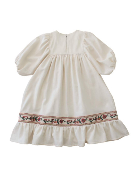V05- Vestido FLOR BORDADA - Crudo