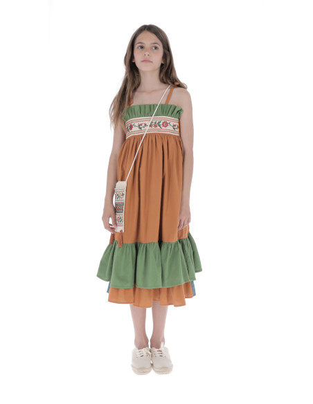V08- Vestido BORDADO TIRANTES - Naranja