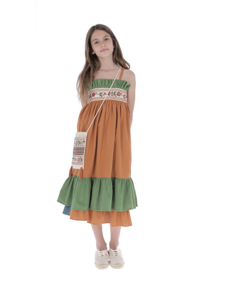 V08- Vestido BORDADO TIRANTES - Naranja