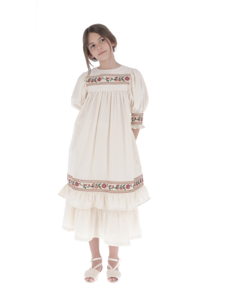 V01- Vestido CENEFA BORDADA - Crudo