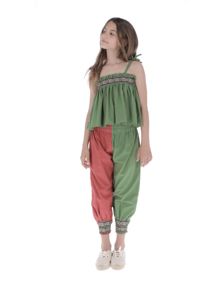 PA02- Pantalon PASAMANERIA BICOLOR - Verde + Rojo