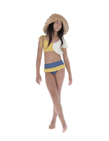 BK02- Bikini ASYMMETRIC - Blue+Curry