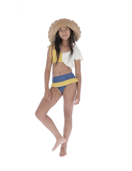 BK02- Bikini ASIMETRICO - Azul+Curry