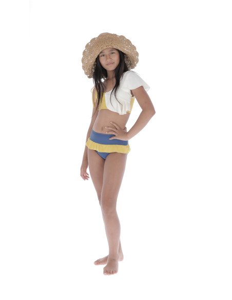 BK02- Bikini ASIMETRICO - Azul+Curry