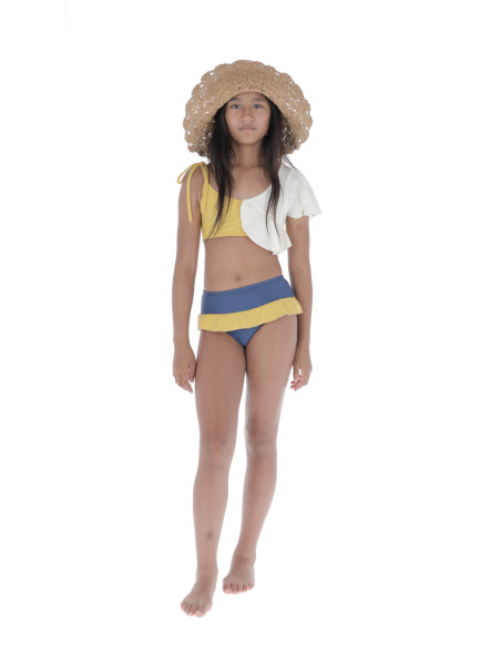 BK02- Bikini ASYMMETRIC - Blue+Curry