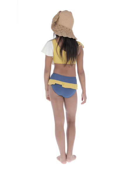 BK02- Bikini ASYMMETRIC - Blue+Curry