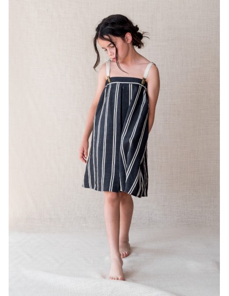 PL13-Vestido FUELLE RAYAS Negro